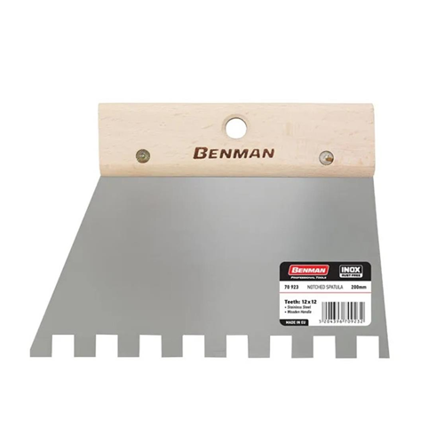 STAINLESS STEEL SQUARE NOTCHED SPATULA 10X10 WOODEN HANDLE BEMAN 200MM