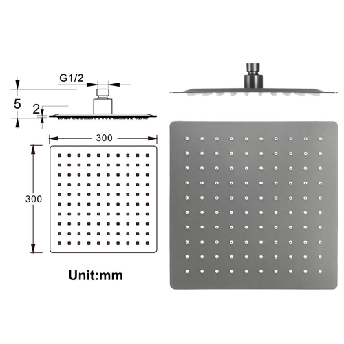 Ultra Slim Square Overhead Rain Shower